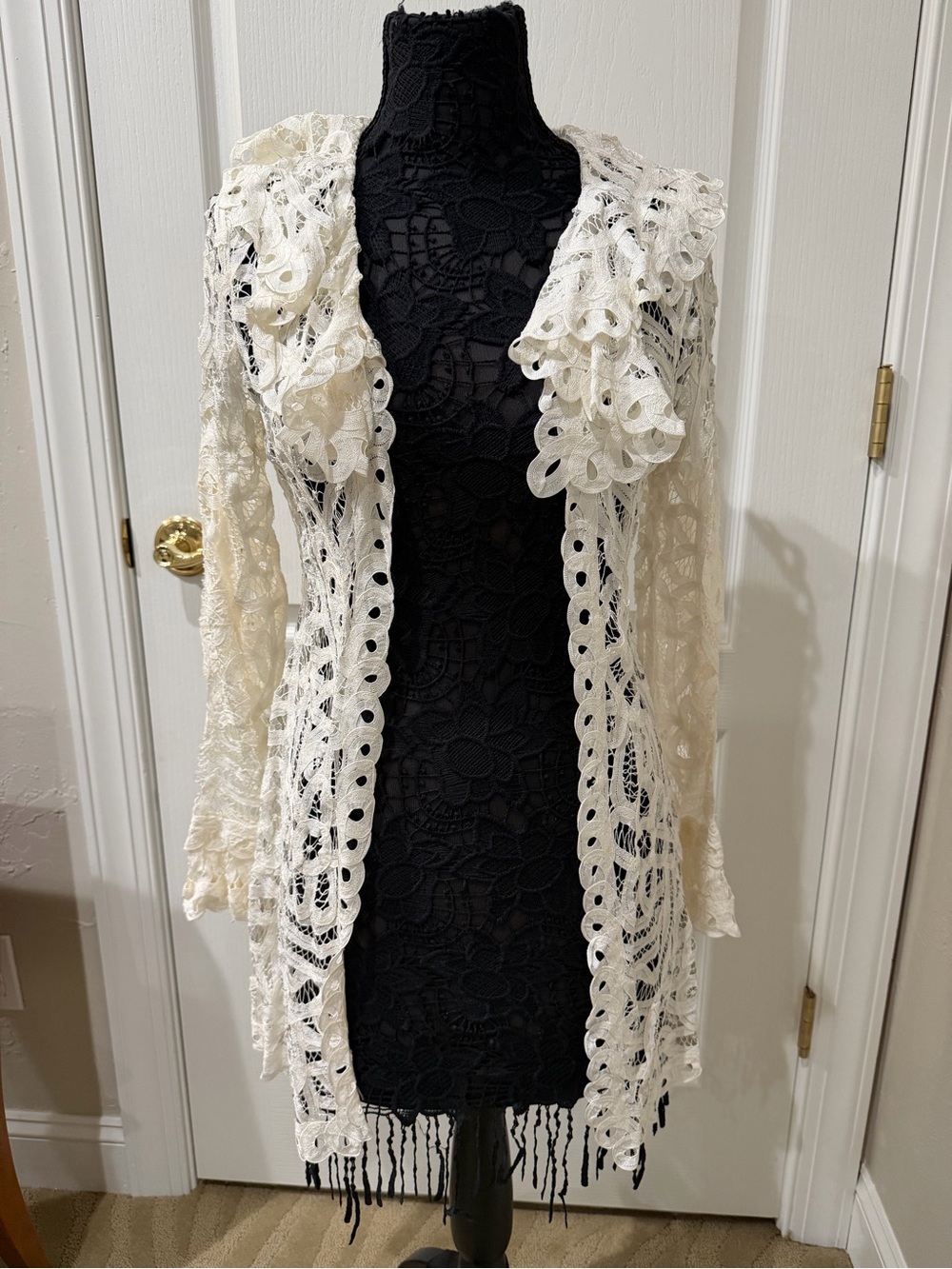 White Lace Crochet Open Cardigan